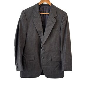 Vintage Hickey Freeman Gray Wool Herringbone Sport Coat Mens Large Blazer 40R